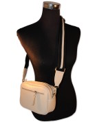 Ledertasche, Umhängetasche, echt Leder, hellbeige, inkl. Textilgurt mit Verlängerung