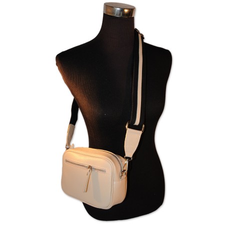 Ledertasche, Umhängetasche, echt Leder, hellbeige, inkl. Textilgurt mit Verlängerung