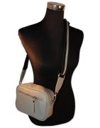 Ledertasche, Umhängetasche, echt Leder, hellgrau, inkl. Textilgurt mit Verlängerung