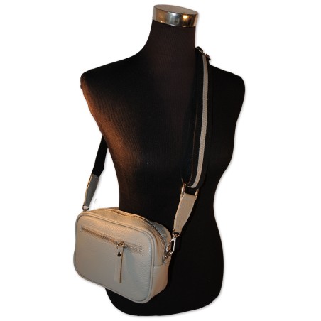 Ledertasche, Umhängetasche, echt Leder, hellgrau, inkl. Textilgurt mit Verlängerung