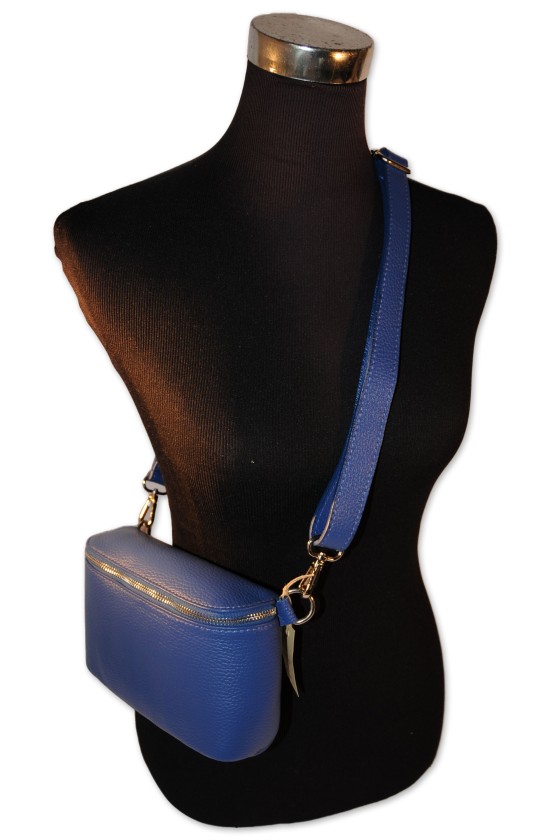 Ledertasche, Umhängetasche, Cross-Body-Bag, echt Leder, royalblau, inkl.  Verlängerung Leder