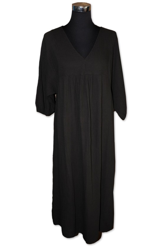 Kleid, Musslinkleid, dunkelbraun uni, 100% Baumwolle, One Size, V-Ausschnitt