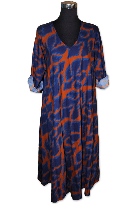Kleid, Midikleid, blau/rost gemustert, One Size
