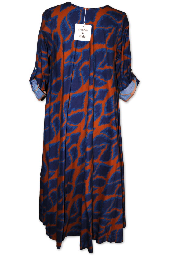 Kleid, Midikleid, blau/rost gemustert, One Size