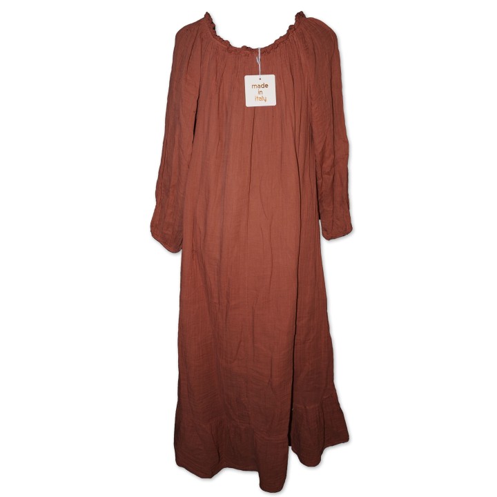 Kleid, Maxikleid, Musslinkleid, bequeme Größe, zimtfarbig, One Size