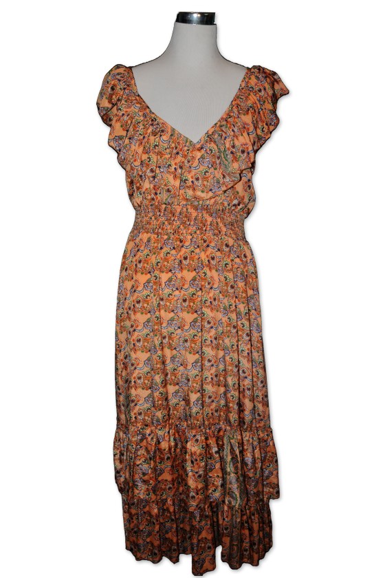 Kleid, orange, multicolor gemustert, Paisley, One Size