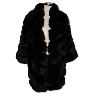 Mantel, Kurzmantel, Fun Fur, Kunstpelz, schwarz, Länge 100 cm, hochwertige Verarbeitung, Gr. M
