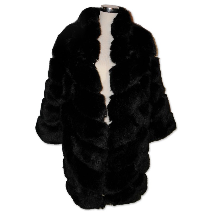 Mantel, Kurzmantel, Fun Fur, Kunstpelz, schwarz, Länge 100 cm, hochwertige Verarbeitung, Gr. M