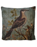 Kissen, Vogelmotiv, grün/türkis multicolor, Baumwollsamt, 45x45 cm