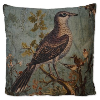 Kissen, Vogelmotiv, grün/türkis multicolor, Baumwollsamt, 45x45 cm