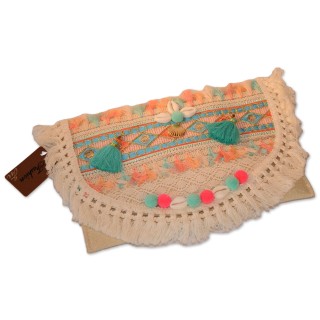 Tasche, Umhängetasche, Clutch, creme, reichlich verziert, bestickt