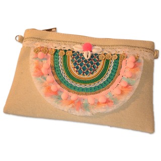 Tasche, Umhängetasche, Clutch, Vorderseite reichlich verziert, gefüttert
