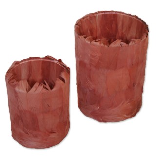 Windlicht-Set, 2er-Set, Glas klar mit Federn rosa