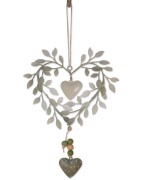 Metallhänger, Herz, Metall hellgrün/creme, Holzperlen, zum Hängen