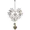 Metallhänger, Herz, Metall hellgrün/creme, Holzperlen, zum Hängen