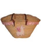 Ibiza-Tasche, Standtasche, natur, Unikat, reichlich verziert, Einhorn Applikation, Fransenborte