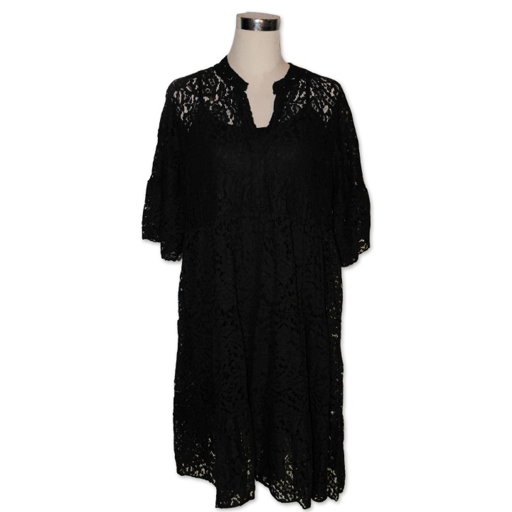 Kleid, Spitzenkleid, gefüttert, schwarz uni, One Size