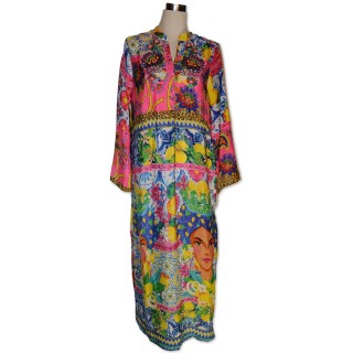 Kleid, Longtunika, multicolor, Perlenbestickt, Gr. S/M
