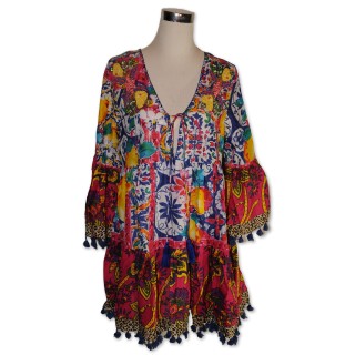 Tunika, pink/ multicolor bestickt, One Size