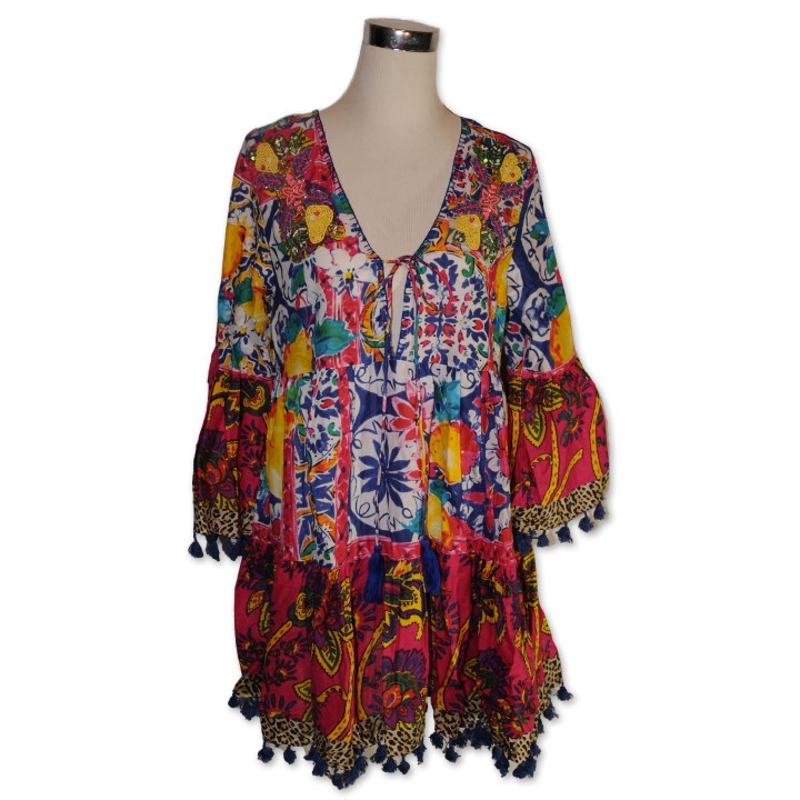 Tunika, pink/ multicolor bestickt, One Size