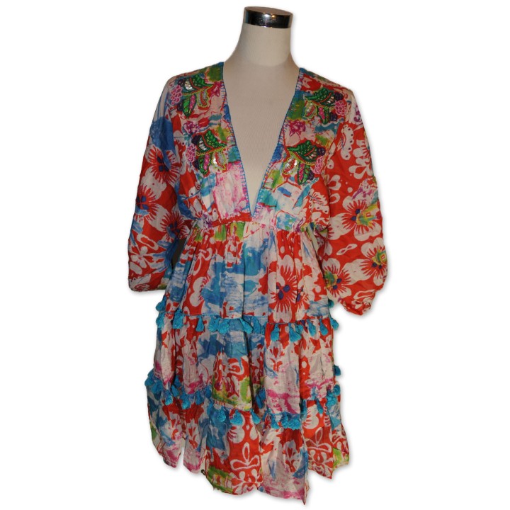 Kleid, Kurzkleid, grün/pink/ multicolor gemustert, One Size