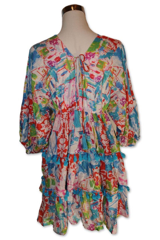 Kleid, Kurzkleid, grün/pink/ multicolor gemustert, One Size