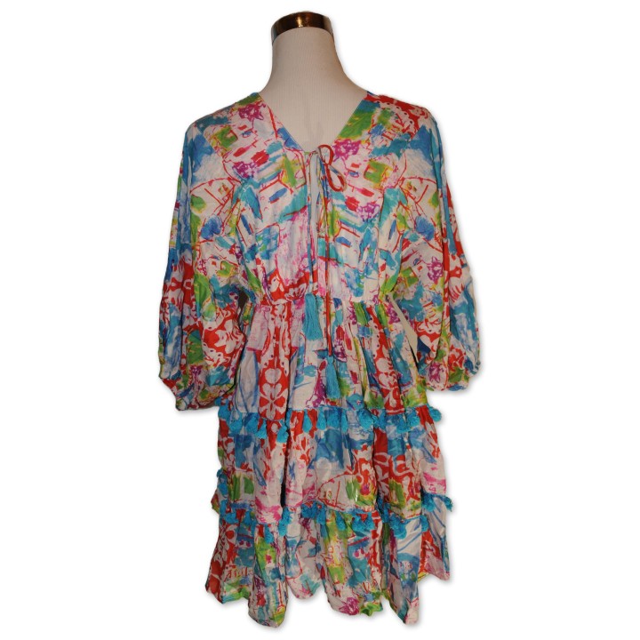 Kleid, Kurzkleid, grün/pink/ multicolor gemustert, One Size