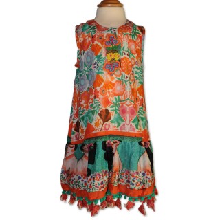 Kinderkleid, multicolor, floral gemustert, bestickt, Gr. 4 Jahre