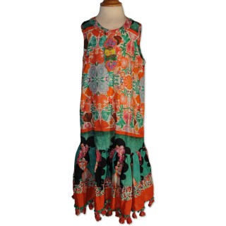 Kinderkleid, multicolor, floral gemustert, bestickt, Gr. 8 Jahre