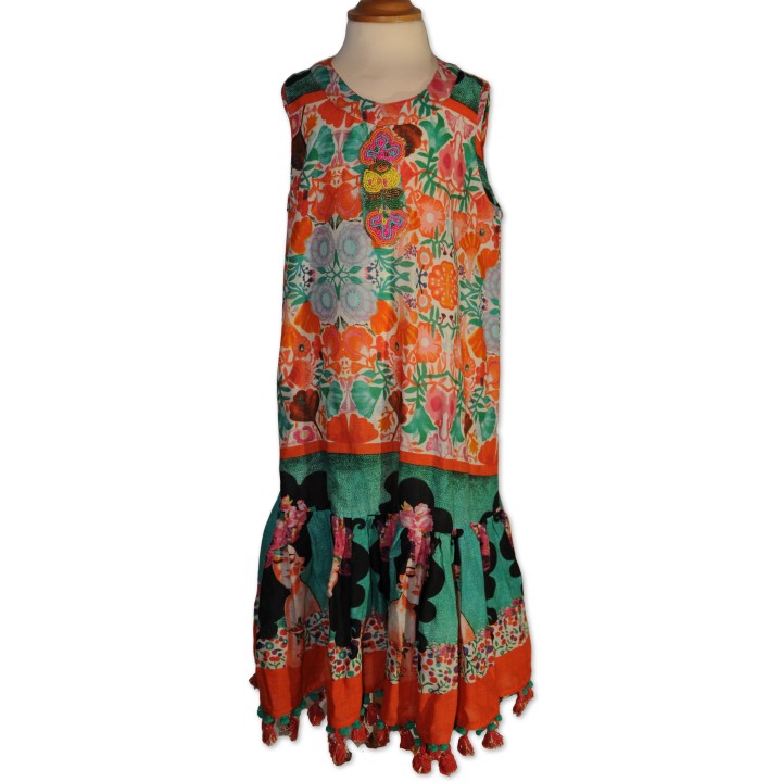 Kinderkleid, multicolor, floral gemustert, bestickt, Gr. 8 Jahre