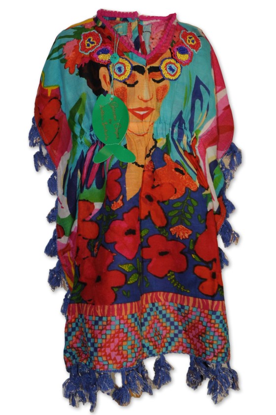 Kinderkleid, Tunika, multicolor gemustert, Frida Kahlo Motiv, Gr. 1 - 2 Jahre