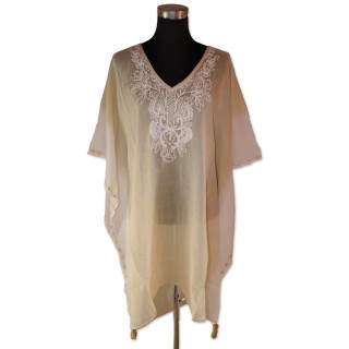 Tunika, Kaftan, beige/ weiß bestickt, Nova, One Size