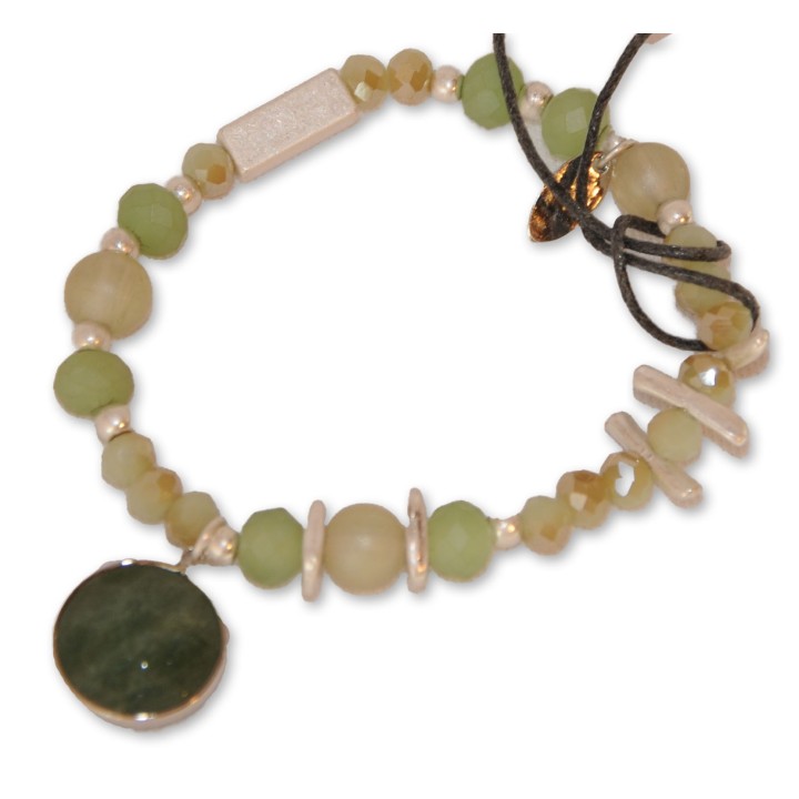Armband, zart grün, Perlen grün, Glasperlen auf Gummiband, Stein grün, gefasst