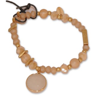 Armband, zart beige, Perlen beige, Glasperlen auf Gummiband, Stein beige, gefasst