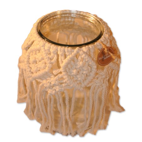 Windlicht, Klarglas, Macramee zum Stellen