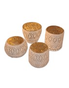 Windlichter 4er-Set, Mandala, rund, Glas, innen silber, außen weiß