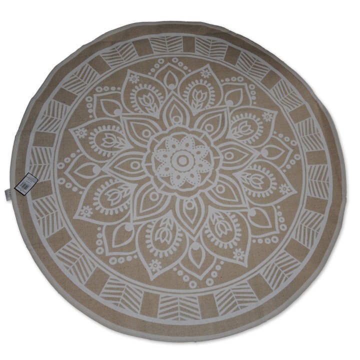 Bodenteppich, Mandala, rund, weiß/beige, Ornamentdruck