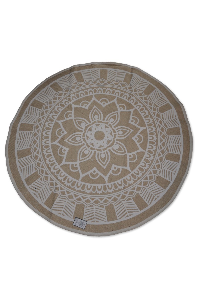 Bodenteppich, Mandala, rund, weiß/beige, Ornamentdruck