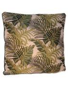 Kissen, Floral, 40 x 40 cm, grün, Palmenmuster, Rückseite Satin dunkelgrün