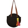 Tasche, Pompon, schwarz mit Anhänger, rund, 2 lange Träger
