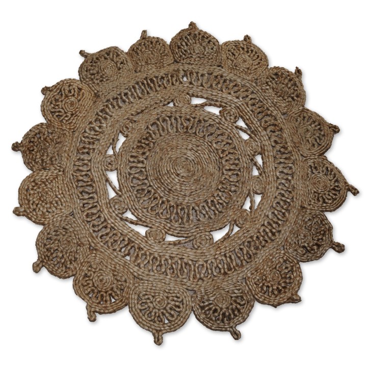 Teppich Kreta, Jute natur, aufwendig verarbeitet, Handarbeit, Durchmesser 80 cm