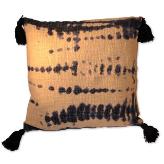 Kissenhülle Ombre, natur, Batik dunkelblau, 45 x 45 cm, Quasten dunkelblau