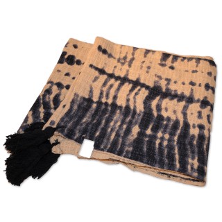 Decke, Plaid Ombre, natur, Batik dunkelblau, Handarbeit, 120 x 150 cm, 100% Baumwolle