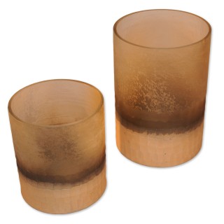 Windlicht, 2er-Set, Glas, unten gold, Farbverlauf nach oben gelb