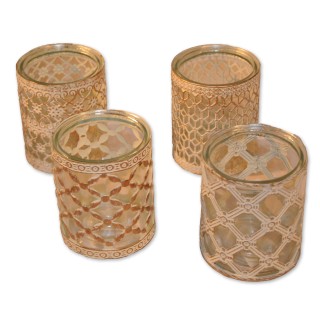 Windlichter 4er-Set, Belvedere, Klarglas/ Metall weiß/gold