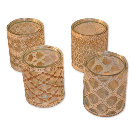 Windlichter 4er-Set, Belvedere, Klarglas/ Metall weiß/gold