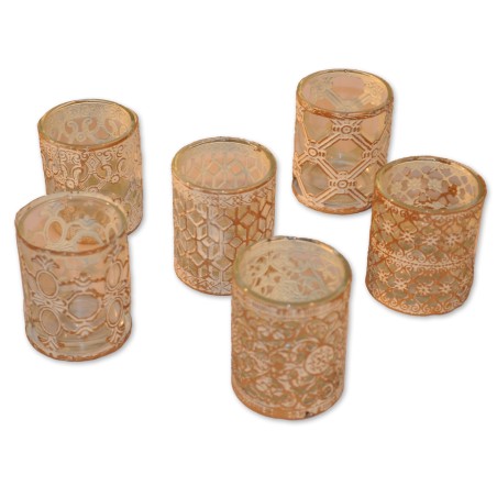 Windlichter, 6er-Set, Belvedere, Klarglas, Metall weiß/gold