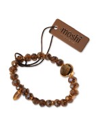 Armband, Perlen rauchbraun metallic, Glasstein gefasst