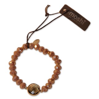 Armband, Perlen beige, Glasstein gefasst