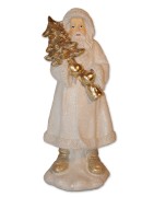 Weihnachtsmann mit Baum, weiß/gold multicolor, stehend, Glitzereffekt, Polyresin